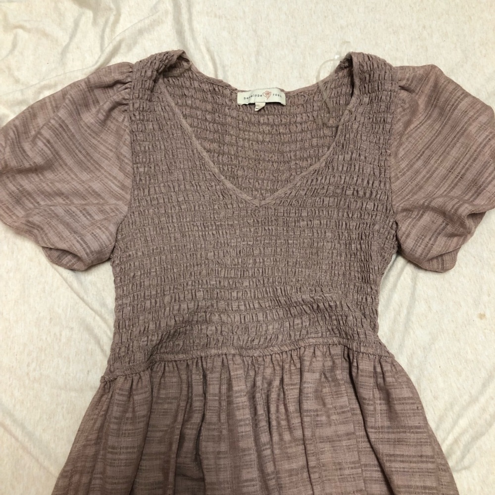 Milkmaid Peasant Style Smocked Dress w/ Tiered Skirt Flowy Cottagecore Feminine - Picture 3 of 10